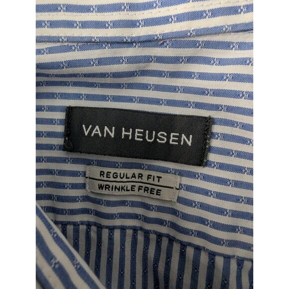 Van Heusen Men's Regular Fit Pinstripe Long Sleeve Dress Shirt Blue 16 34/35 - Picture 9 of 13